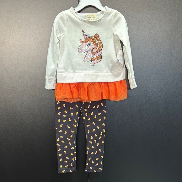 btween 2 pc.Sequin Sparkle Unicorn long sleeve, net ruffle,candy corn leggings - Picture 1 of 5